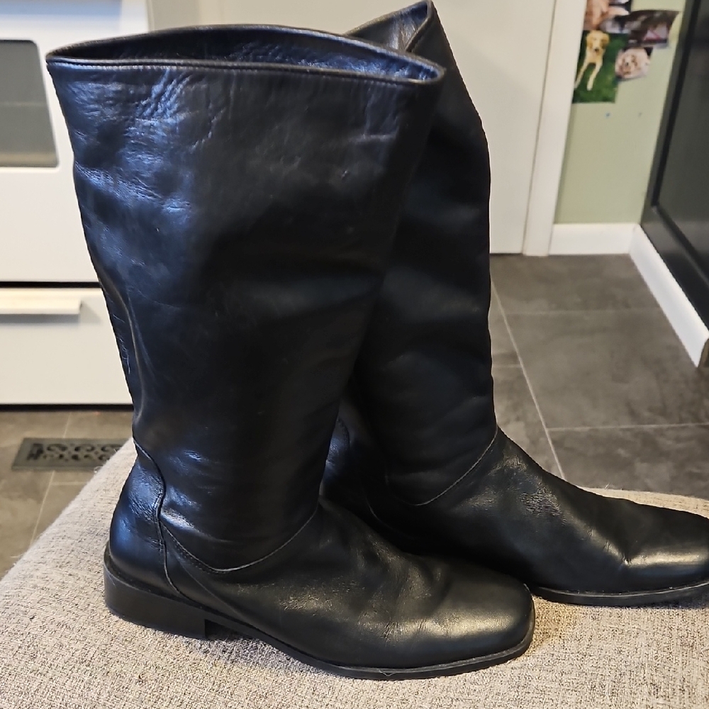 Black Leather Knee-High Boots